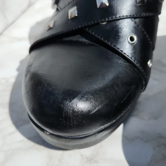 Studded Chunky Heeled Slip-on Moto Platform Mules Clogs Y2K (7.5) - Picture 10 of 12